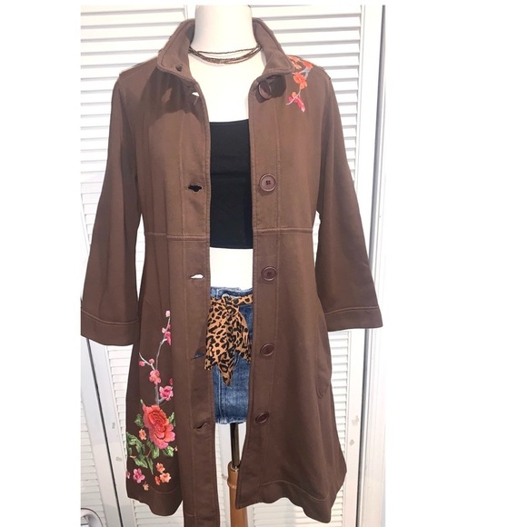 Johnny Was Jacket Boho Artesian brown floral embroidery - Picture 2 of 9
